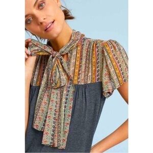 Anthropologie Tiny Kari Neck Tie Blouse (M)